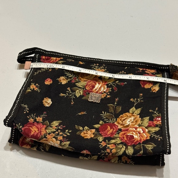 Anna Sui Floral Linen Mini Clutch Bag Cosmetic Bag Black - Picture 8 of 10